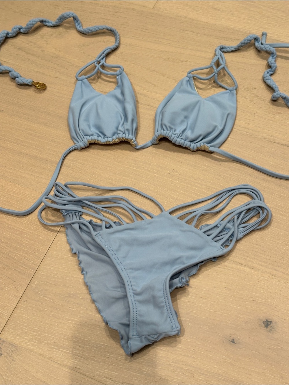 Luli Fama Light Blue Strappy Bikini Set